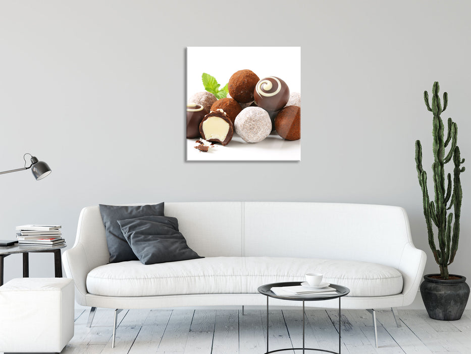 Edle Trüffelpralinen, Glasbild Quadratisch