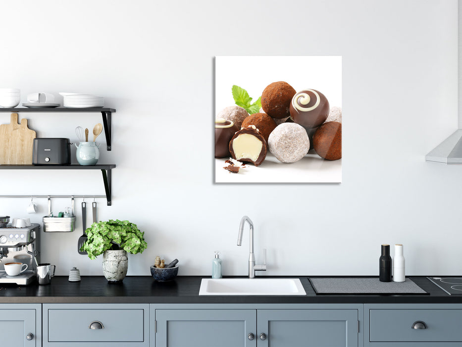 Edle Trüffelpralinen, Glasbild Quadratisch