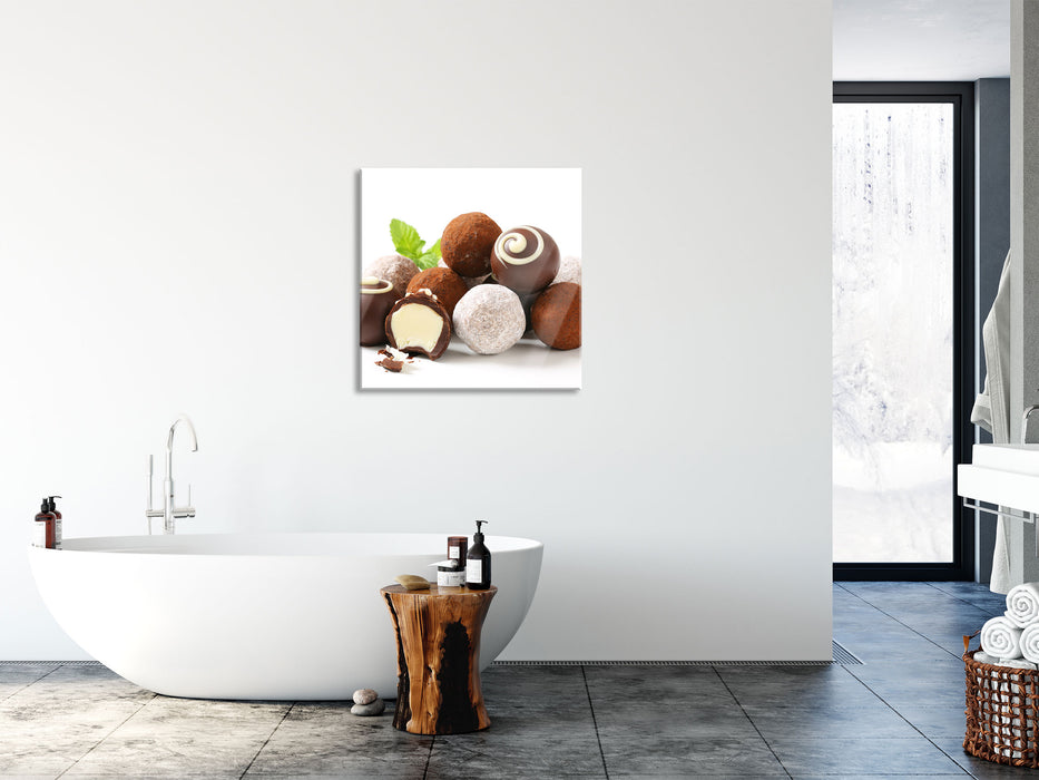 Edle Trüffelpralinen, Glasbild Quadratisch