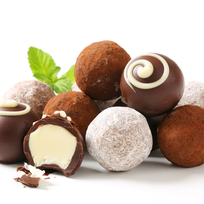 Edle Trüffelpralinen, Glasbild Quadratisch