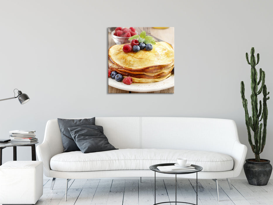 Süße Pfannkuchen mit Beeren, Glasbild Quadratisch
