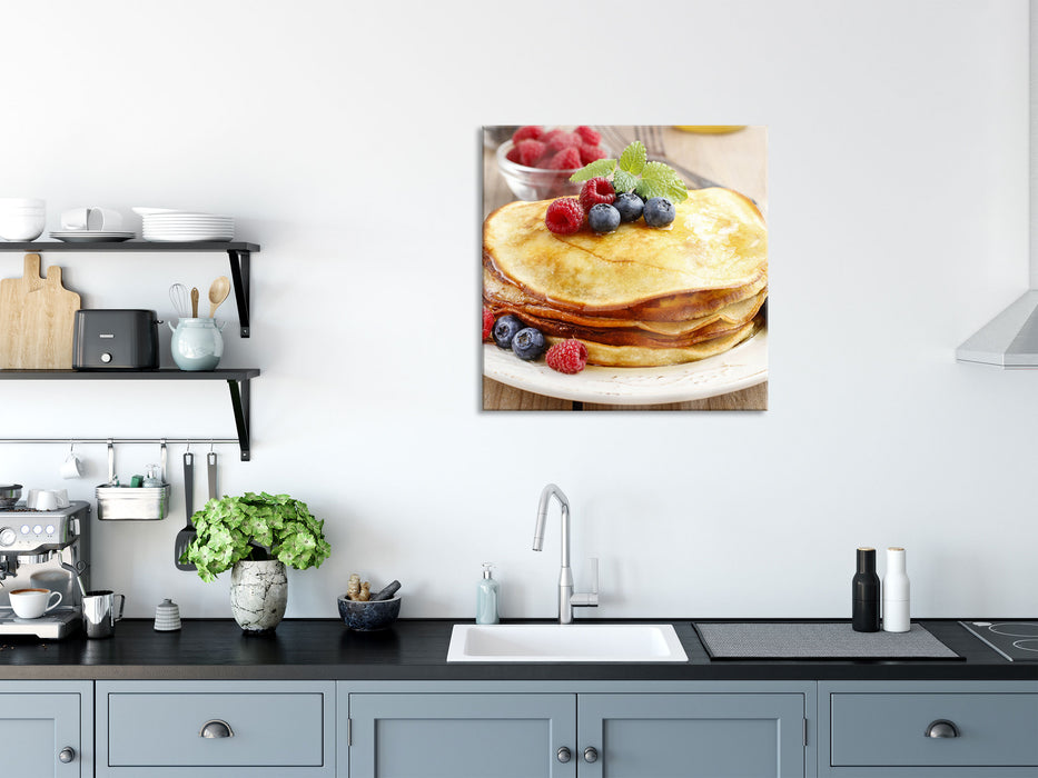 Süße Pfannkuchen mit Beeren, Glasbild Quadratisch