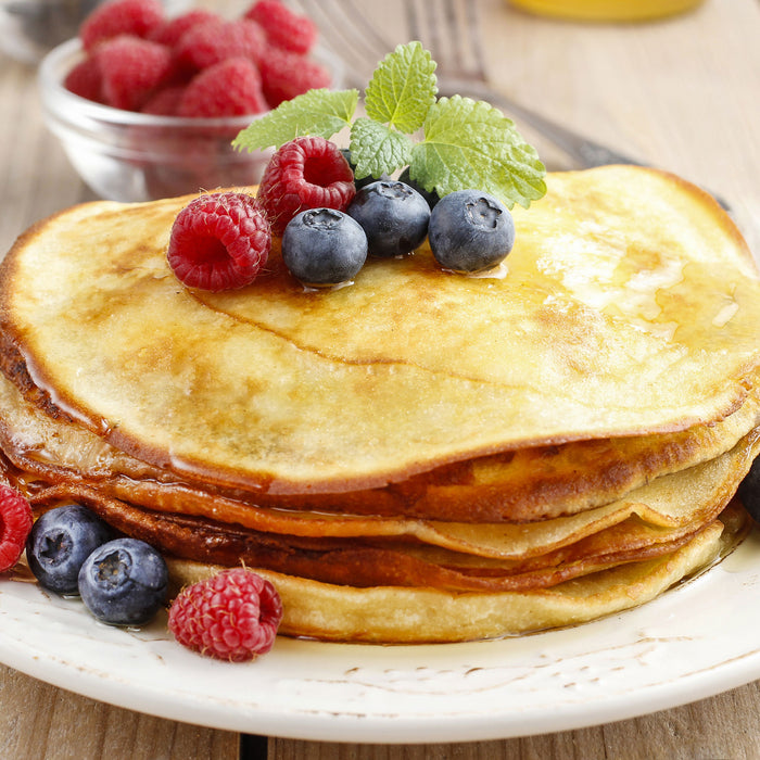 Süße Pfannkuchen mit Beeren, Glasbild Quadratisch