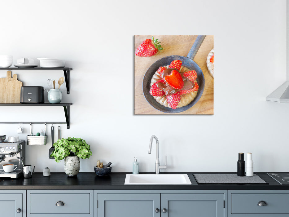 Süße Erdbeertörtchen, Glasbild Quadratisch