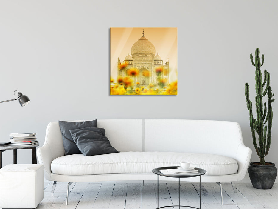 Taj Mahal im Sommer, Glasbild Quadratisch