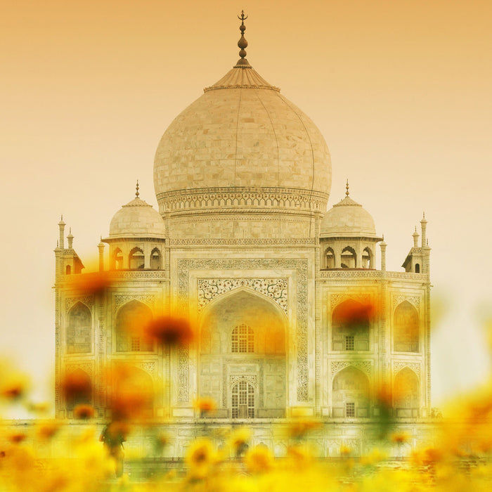 Taj Mahal im Sommer, Glasbild Quadratisch