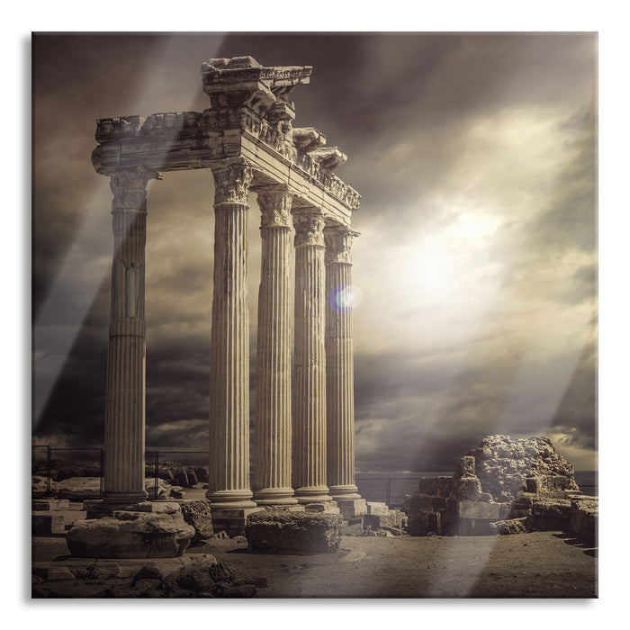 Pixxprint Apollon Tempel Ruine in Side, Glasbild Quadratisch