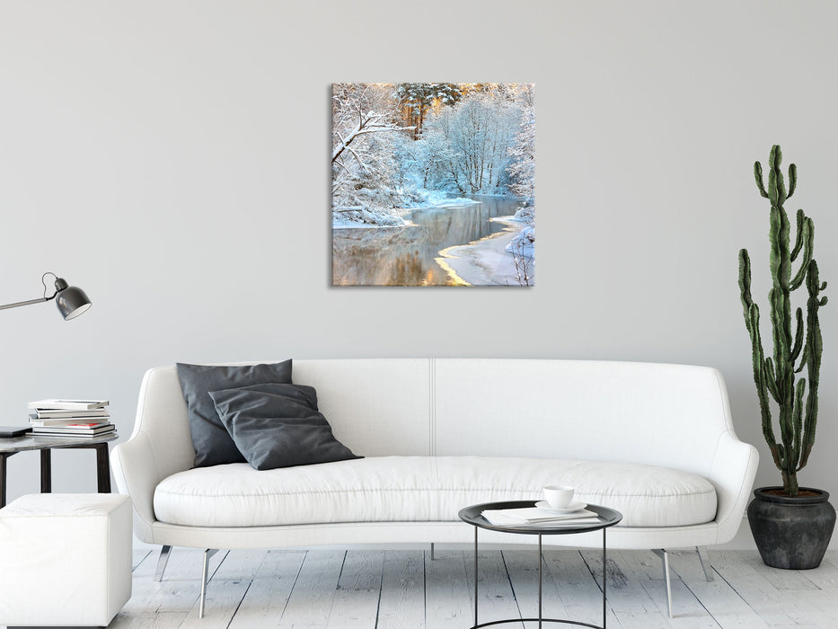 Atemberaubende Winterlandschaft, Glasbild Quadratisch