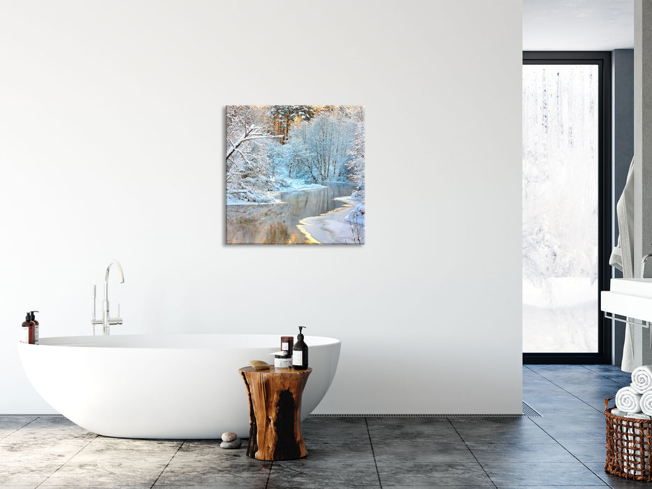 Atemberaubende Winterlandschaft, Glasbild Quadratisch