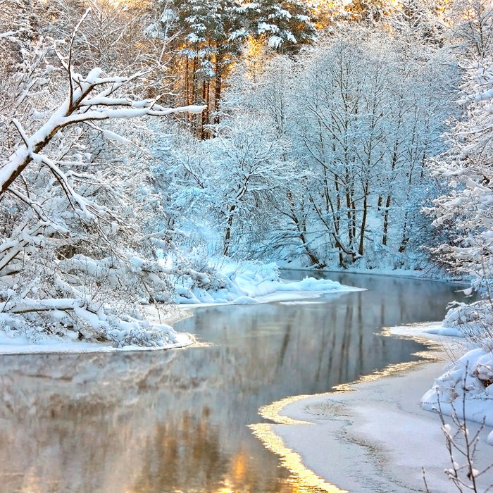 Atemberaubende Winterlandschaft, Glasbild Quadratisch