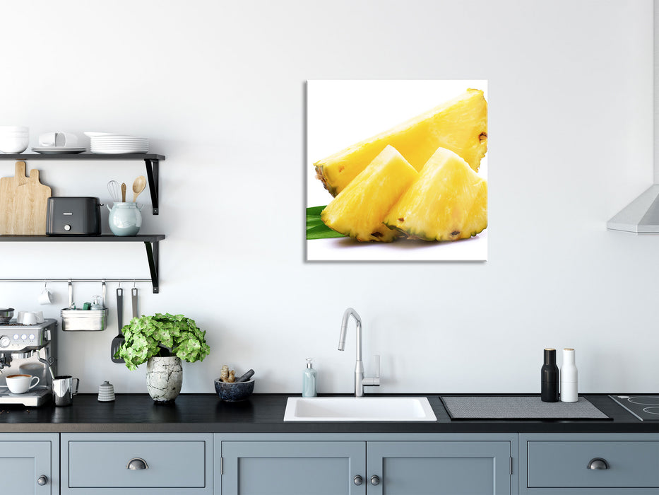Saftige Ananasscheiben, Glasbild Quadratisch