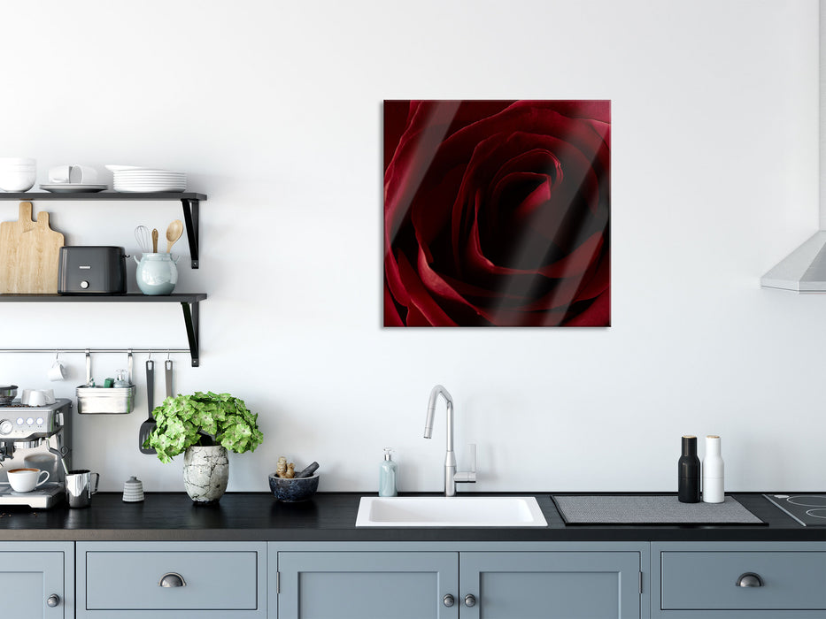 Rote Rose, Glasbild Quadratisch