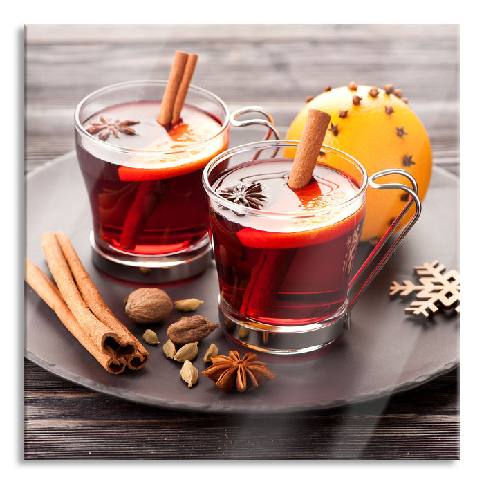 Pixxprint Aromatischer Glühwein mit Zimt, Glasbild Quadratisch