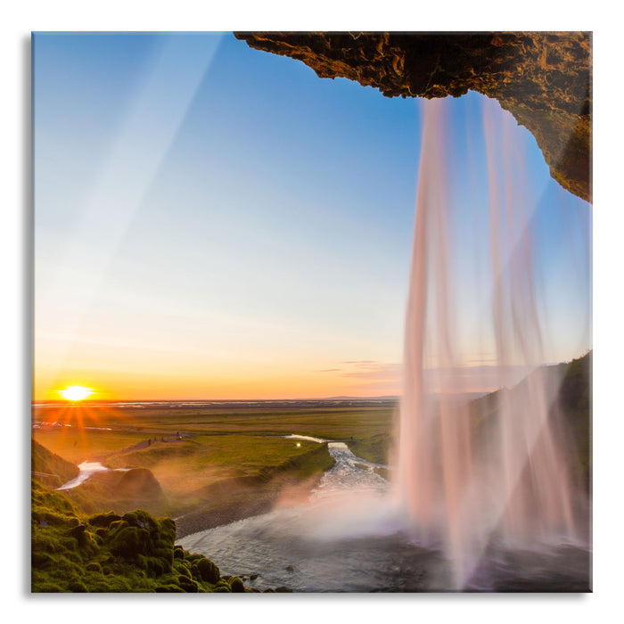 Pixxprint Großartiger Wasserfall, Glasbild Quadratisch