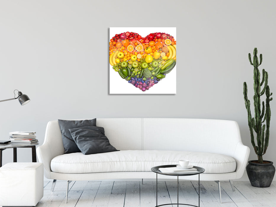 Früchteregenbogenherz, Glasbild Quadratisch