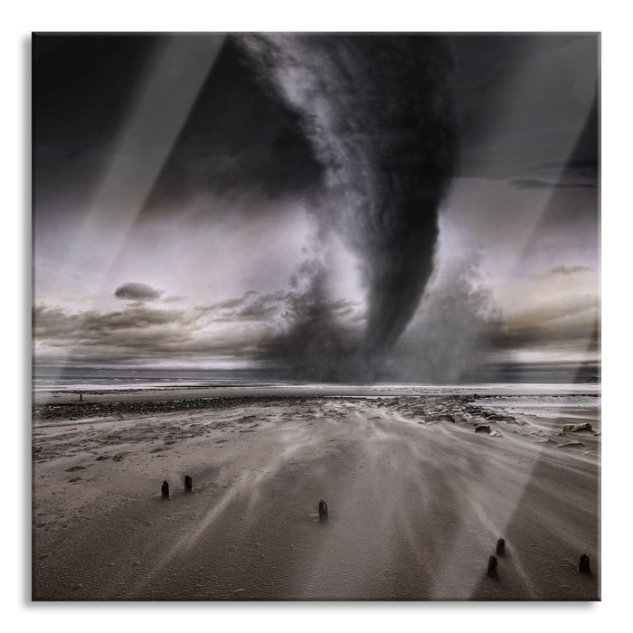 Pixxprint Dramatischer Tornado, Glasbild Quadratisch