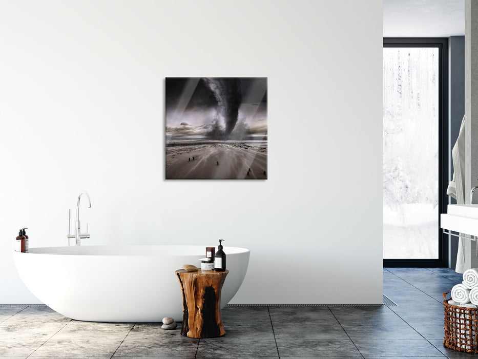 Dramatischer Tornado, Glasbild Quadratisch