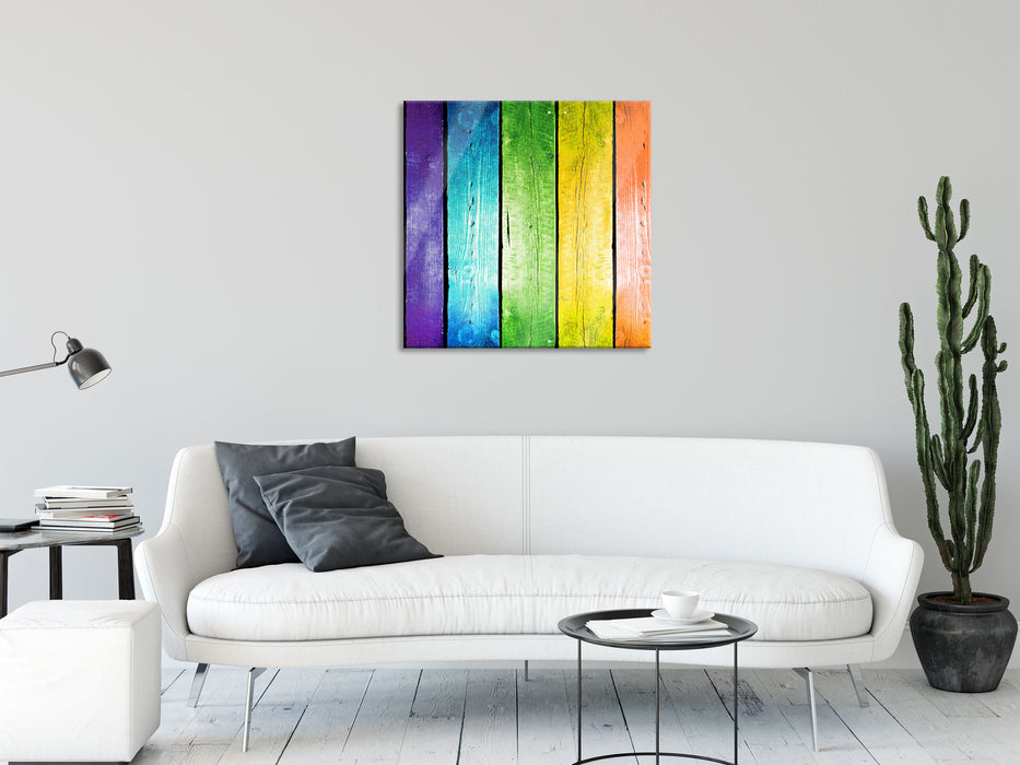 Bunte Zaunlatten, Glasbild Quadratisch