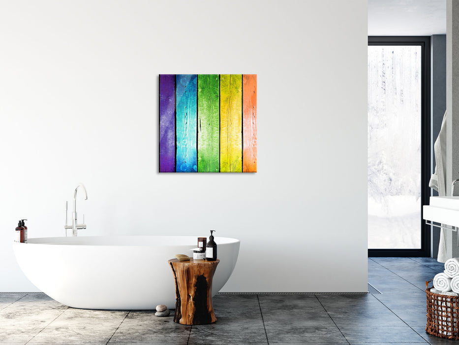 Bunte Zaunlatten, Glasbild Quadratisch