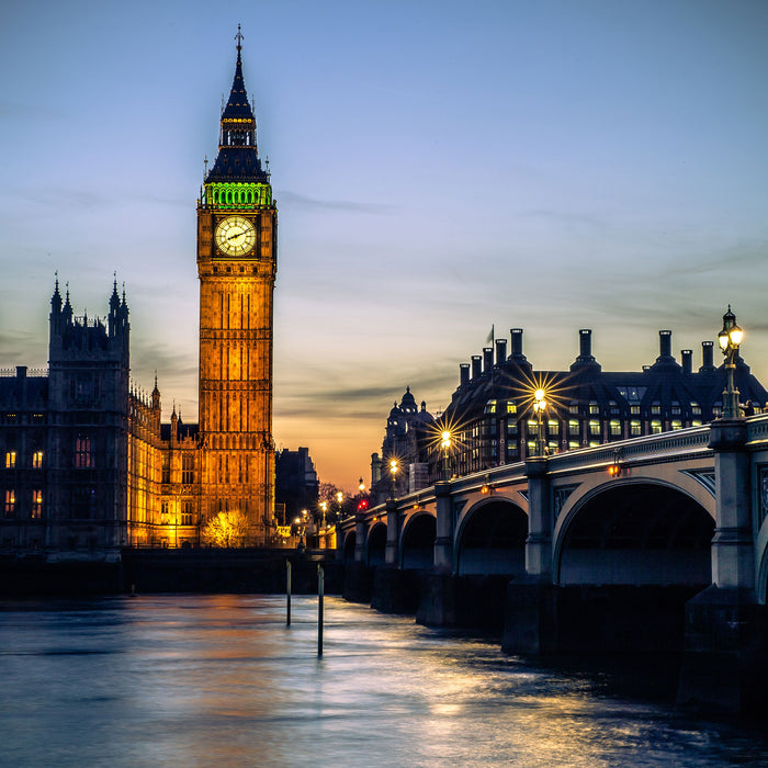 Big Ben bei Nacht, Glasbild Quadratisch