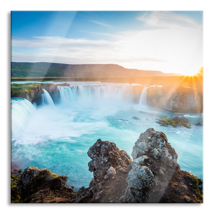 Pixxprint Idyllische Wasserfälle, Glasbild Quadratisch