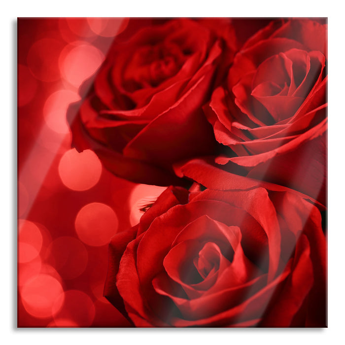 Pixxprint Drei rote Rosen, Glasbild Quadratisch