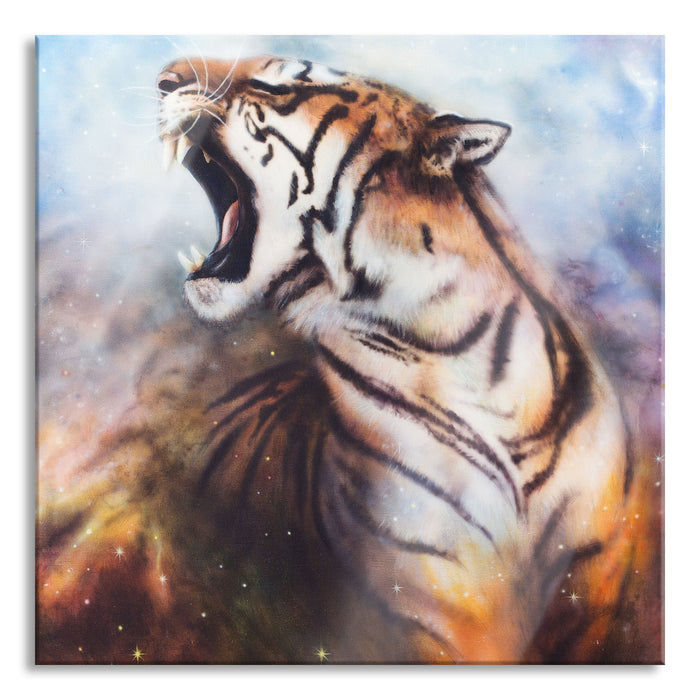 Pixxprint Gemälde eines Tigers, Glasbild Quadratisch