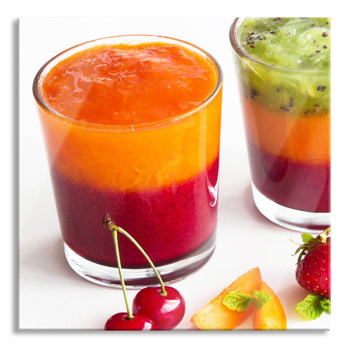 Pixxprint Gesunde Fruchtsmoothies, Glasbild Quadratisch