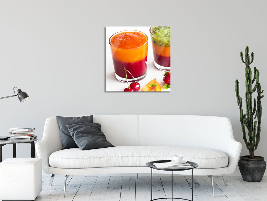Gesunde Fruchtsmoothies, Glasbild Quadratisch