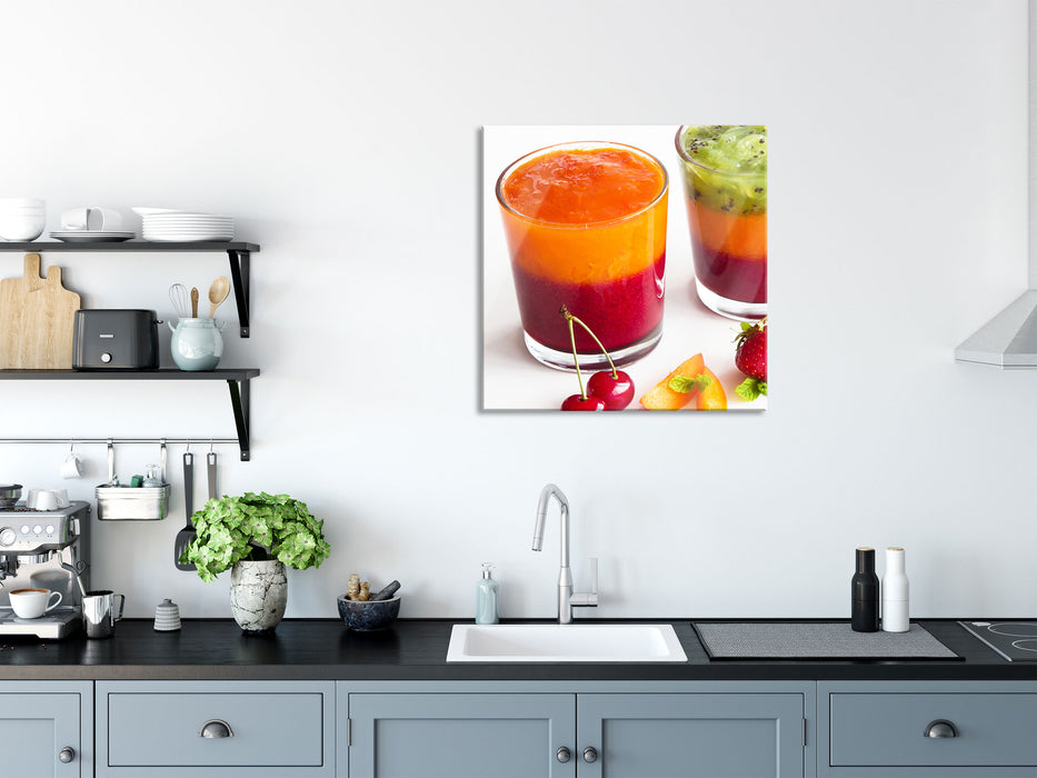Gesunde Fruchtsmoothies, Glasbild Quadratisch
