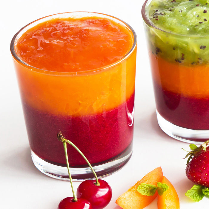Gesunde Fruchtsmoothies, Glasbild Quadratisch