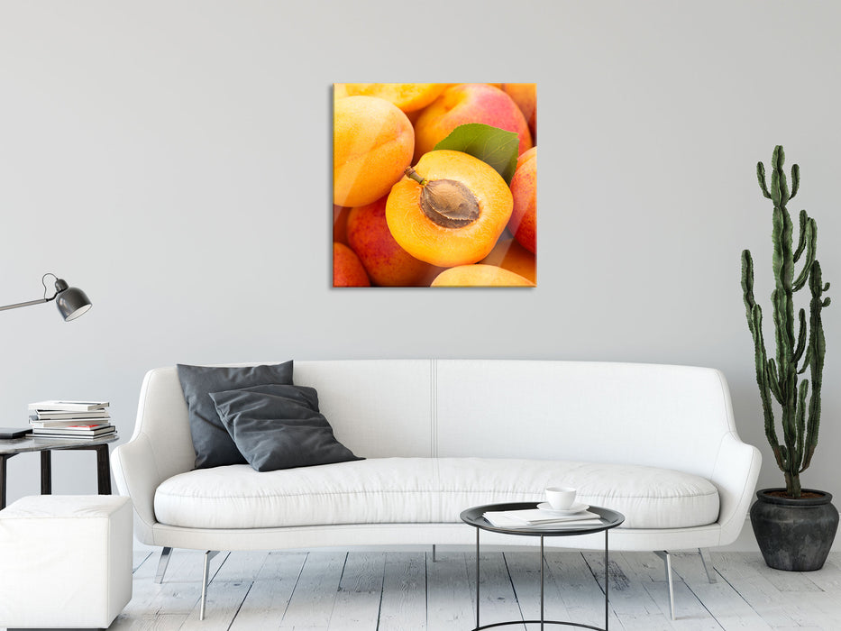 Frische Aprikosen, Glasbild Quadratisch
