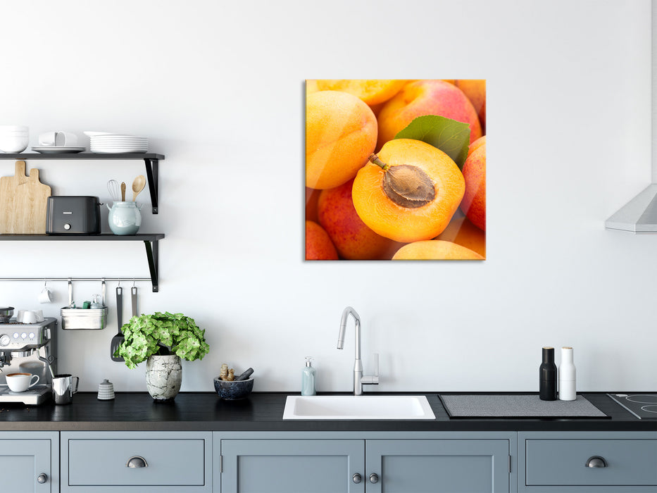 Frische Aprikosen, Glasbild Quadratisch