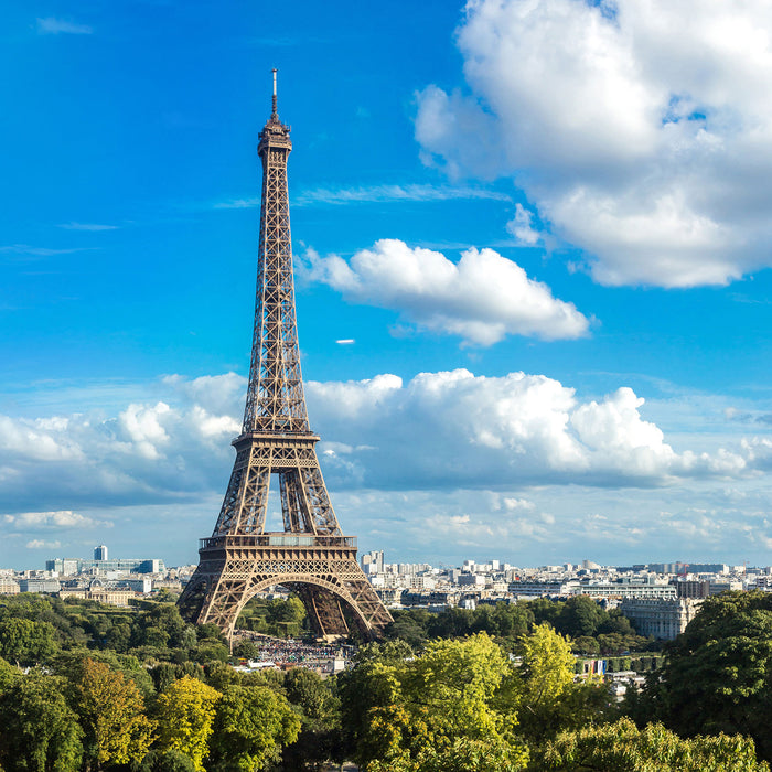 Riesiger Eiffelturm in Paris, Glasbild Quadratisch