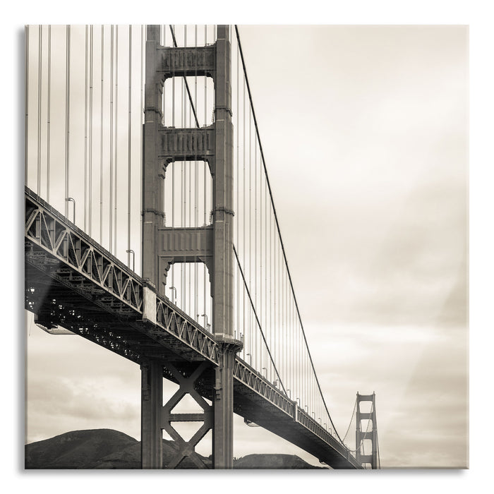 Blick auf Brücke in San Francisco, Glasbild Quadratisch