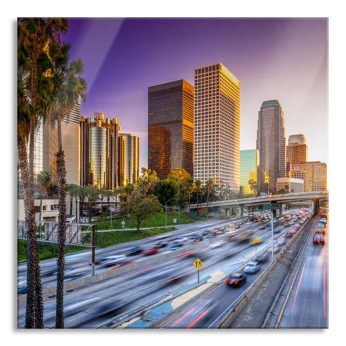 Straßenverkehr in Los Angeles, Glasbild Quadratisch