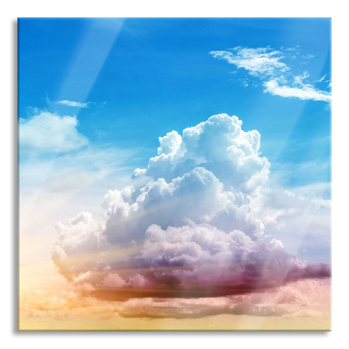 Pixxprint Wolkiger Himmel bedeckt Sonne, Glasbild Quadratisch