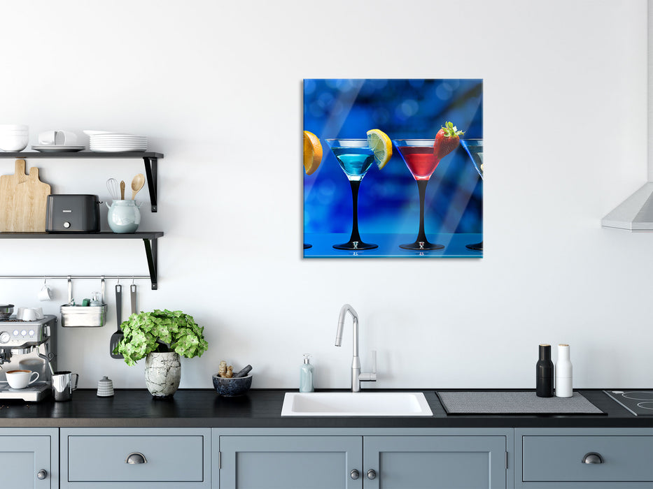 Vier Martinis, Glasbild Quadratisch