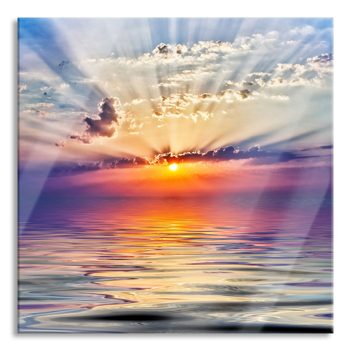 Pixxprint Sonnenaufgang im Meer, Glasbild Quadratisch