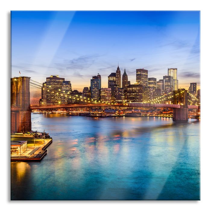 Pixxprint Blick auf Brooklyn Bridge, Glasbild Quadratisch