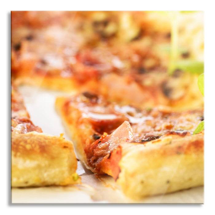 Pixxprint Frischgebackene Pizza, Glasbild Quadratisch