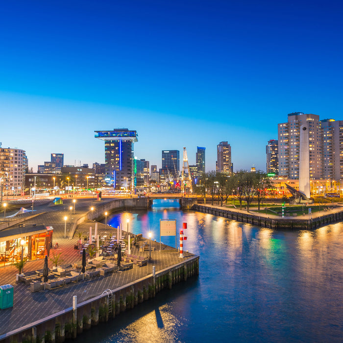 Ausblick auf Rotterdam, Glasbild Quadratisch