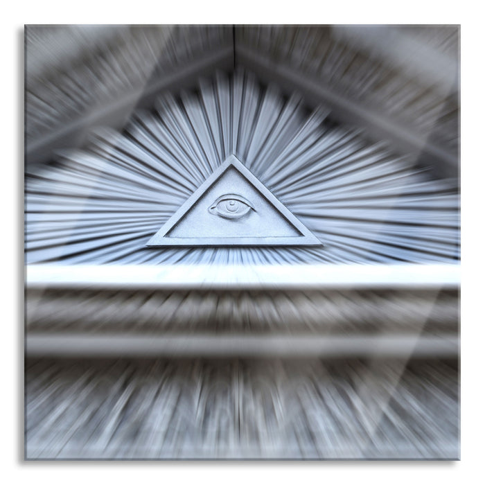 Dach mit Illuminati Auge, Glasbild Quadratisch