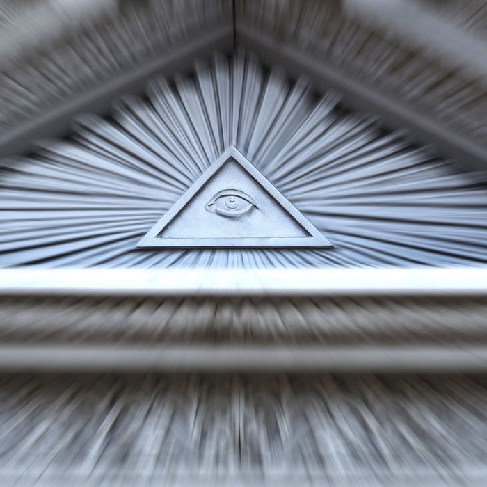 Dach mit Illuminati Auge, Glasbild Quadratisch