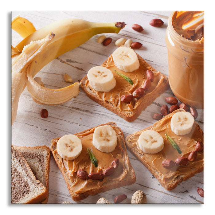 Pixxprint Erdnussbutter Bananen Sandwich, Glasbild Quadratisch