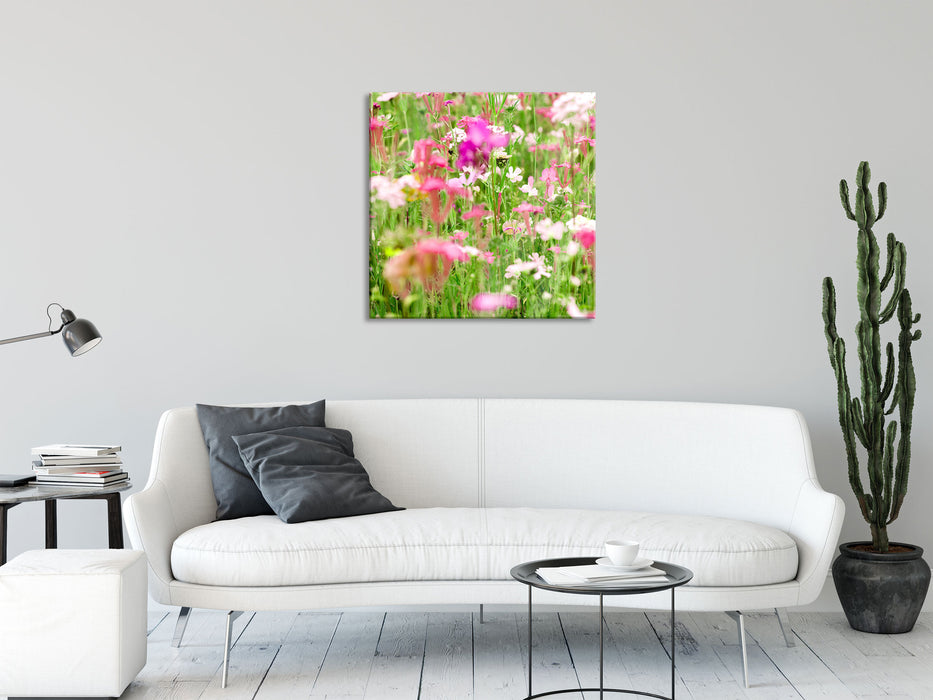 Wundervolle Blumenwiese, Glasbild Quadratisch