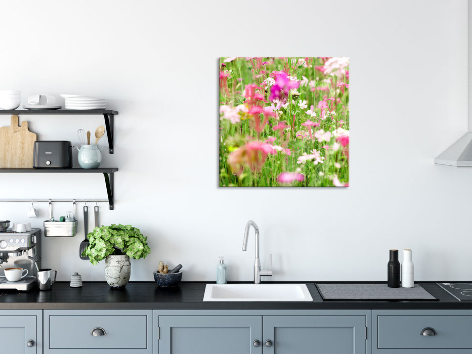 Wundervolle Blumenwiese, Glasbild Quadratisch