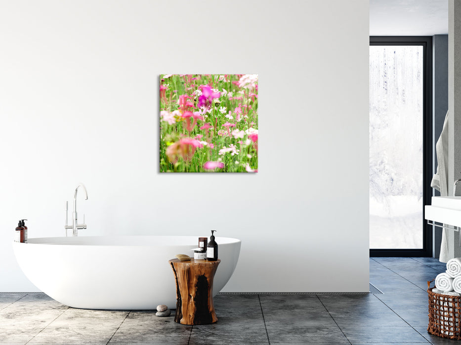 Wundervolle Blumenwiese, Glasbild Quadratisch