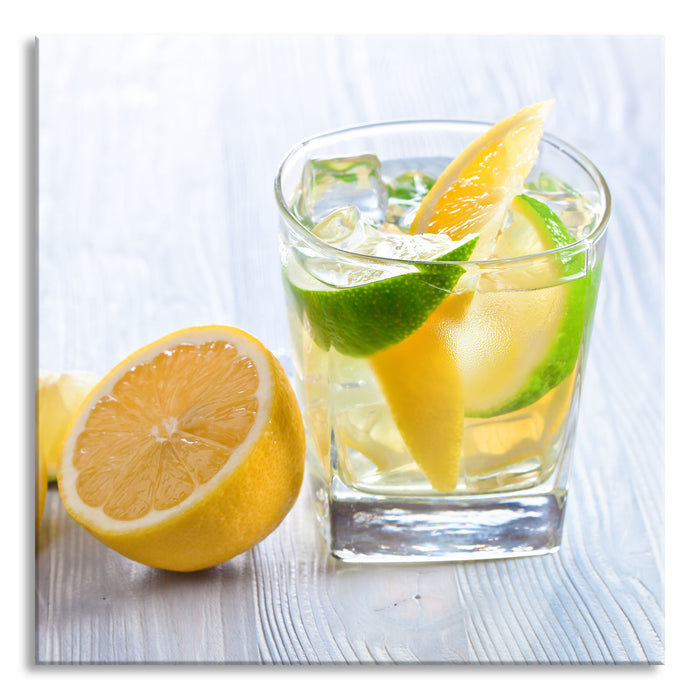 Pixxprint Gin Tonic Shot mit Zitronen, Glasbild Quadratisch