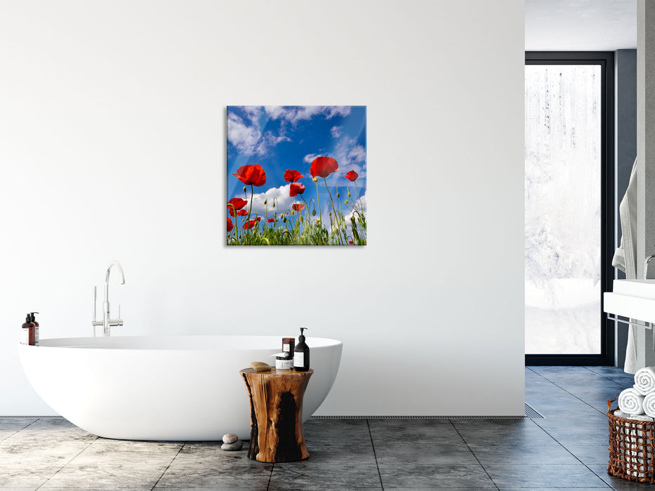 Wiese mit Blumen, Glasbild Quadratisch